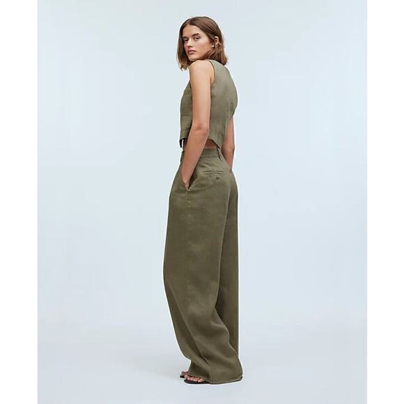 Madewell The Harlow Wide Leg Pants High Rise Linen Distant Surplus Green NWT 00 - Picture 4 of 11